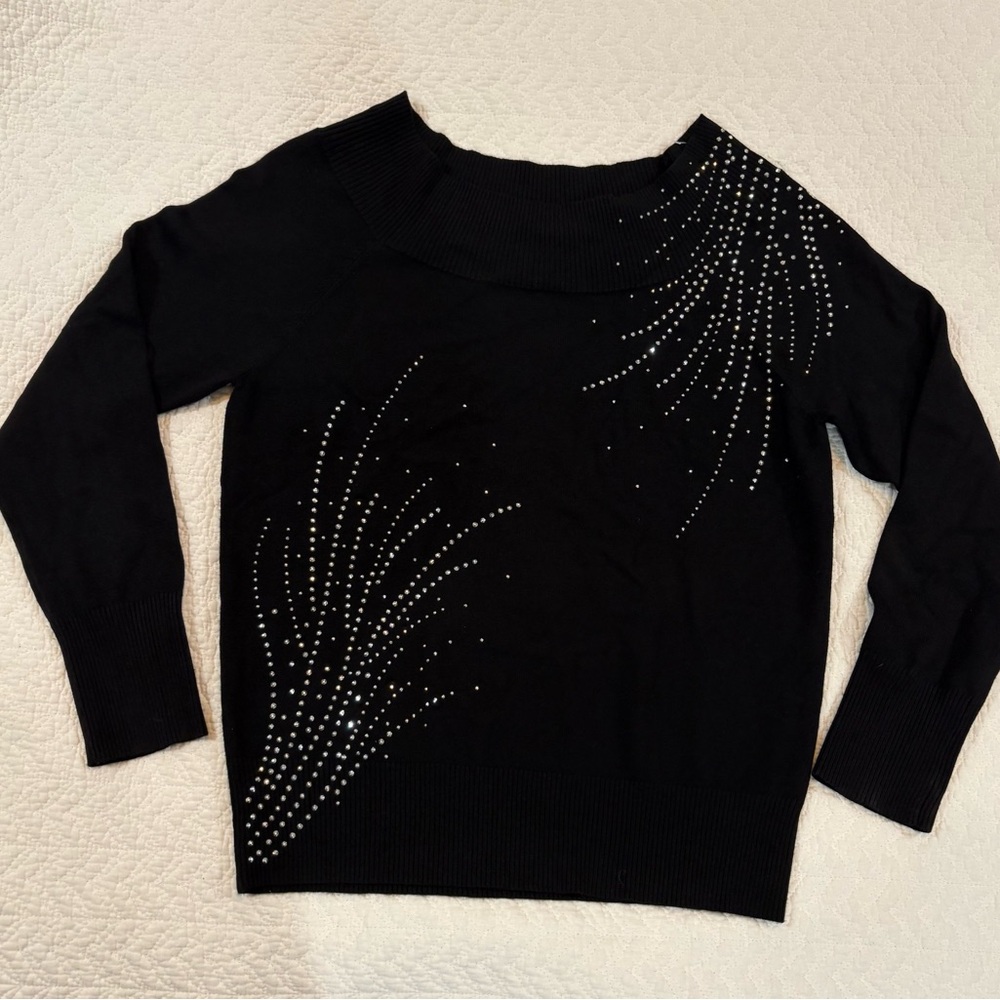 New York & Company Black Sweater with Rhinestone Accents